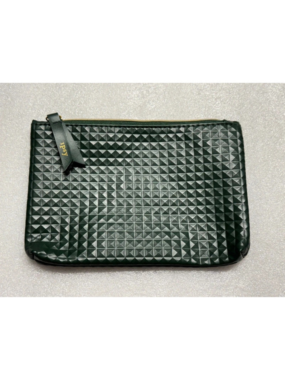 Ipsy Glam Bag Green 3D geometric diamond-textured pattern